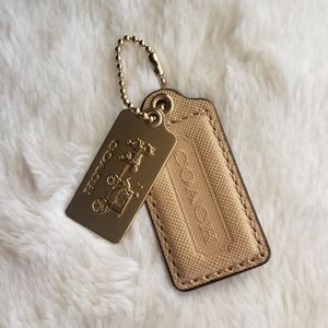 2 Coach Leather & Rare Gold Metal tag charm Carriage Horse with Ball Chain Cream